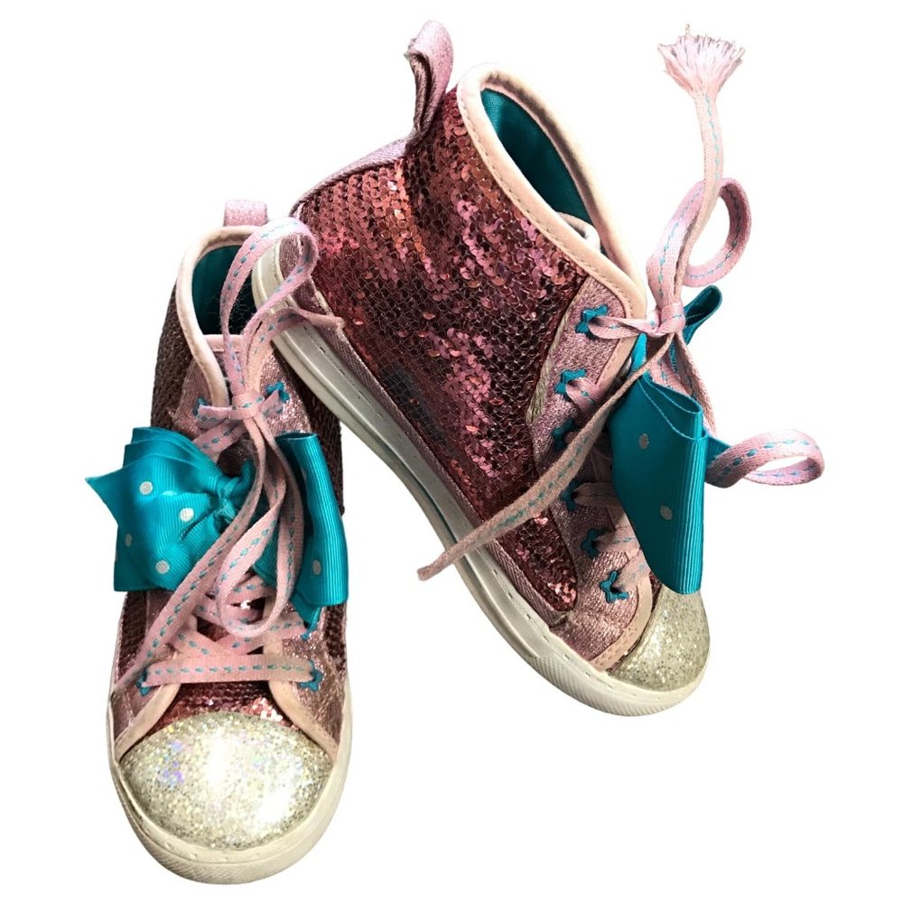 Nickelodeon JoJo Siwa Girls High Top Sneakers Shoes Pink Blue Bow Sz. 13 Sparkle